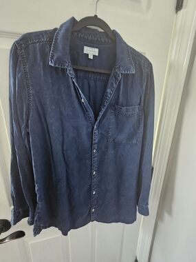 Lucky Brand Navy Blue Boyfriend Shirt - Women's XL - Soft Tencel/Cotton Blend
